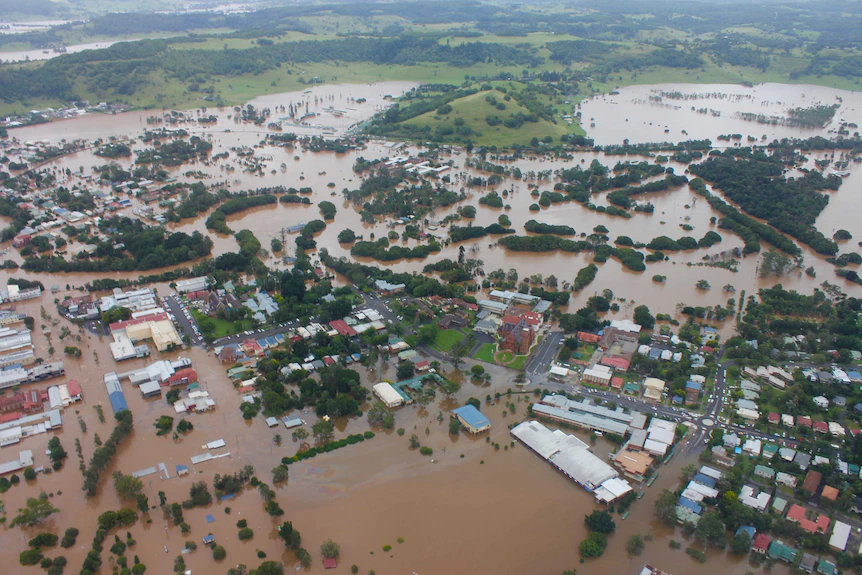 Lismore floods regularly. This picture of the town is from the 2017 inundation.(ABC North Coast: Ruby Cornish)