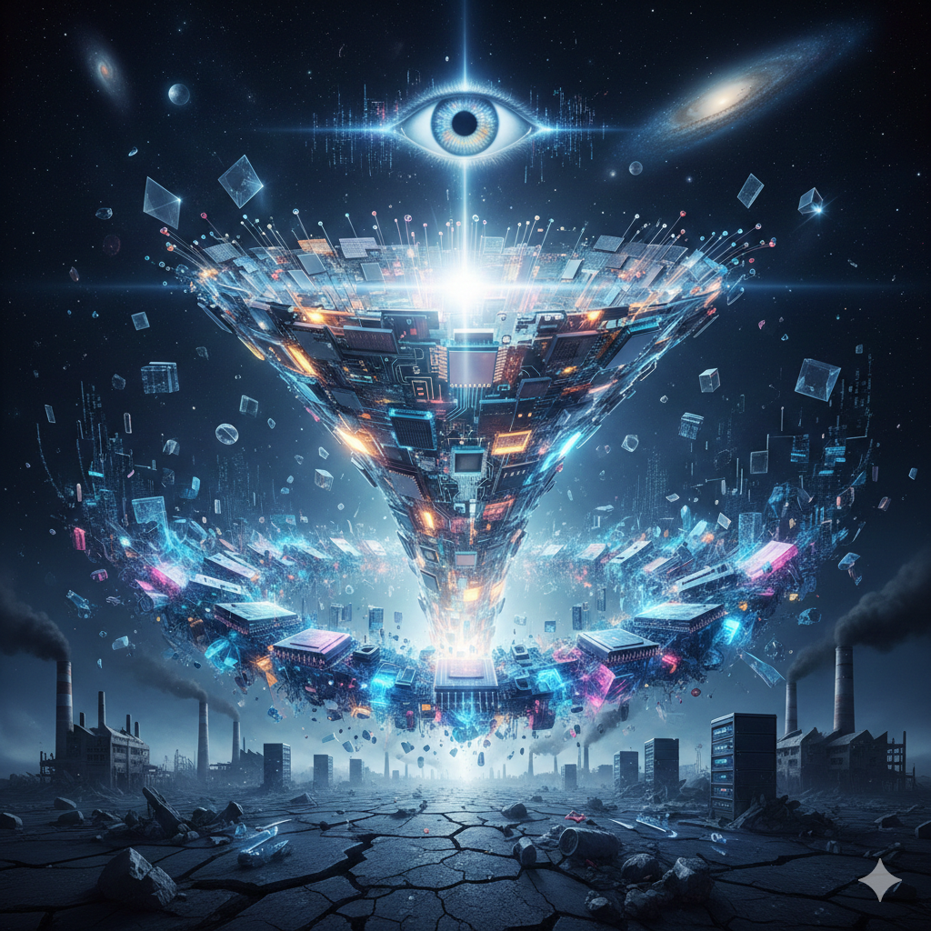 NanoBananas guess of what an AI tech singularity looks like